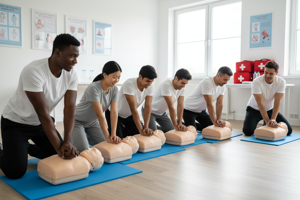 Diverse group of adults in a CPR and First Aid training class